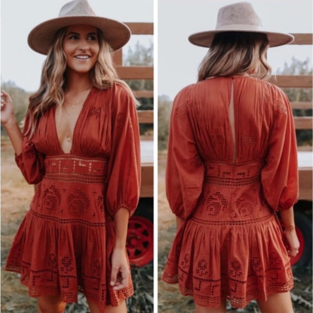 NWT Free People Tea Time Rust Worthy Mini Dress, Size 2